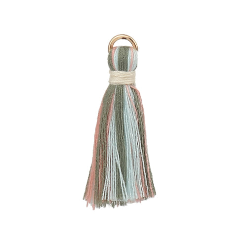 Tassels, Cotton, With Gold Jump Ring, Dusty Green, Pink, Blue, 35mm - BEADED CREATIONS