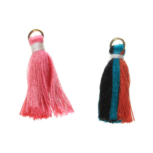 Tassels, Cotton, With Gold Jump Ring, Mixed, Rainbow, 30mm - BEADED CREATIONS