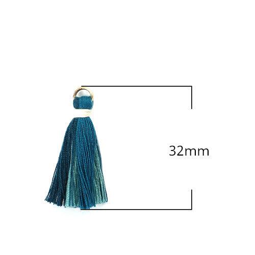 Tassels, Cotton, With Gold Jump Ring, Ocean Blue, Sky Blue, 32mm - BEADED CREATIONS