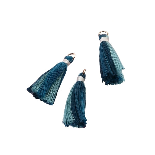 Tassels, Cotton, With Gold Jump Ring, Ocean Blue, Sky Blue, 32mm - BEADED CREATIONS