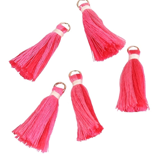 Tassels, Cotton, With Gold Jump Ring, Pink, Red, 35mm - BEADED CREATIONS