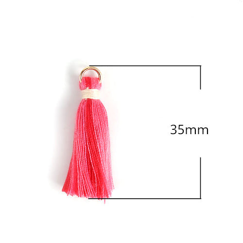 Tassels, Cotton, With Gold Jump Ring, Pink, Red, 35mm - BEADED CREATIONS