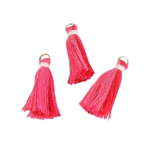 Tassels, Cotton, With Gold Jump Ring, Pink, Red, 35mm - BEADED CREATIONS