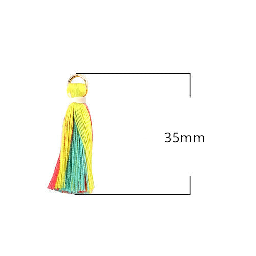 Tassels, Cotton, With Gold Jump Ring, Yellow, Light Blue, Watermelon Red, 35mm - BEADED CREATIONS