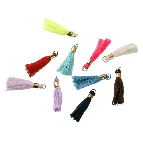 Tassels, Cotton, With Jump Ring And Iron Findings, Gold, Mixed Colors, 33mm - BEADED CREATIONS