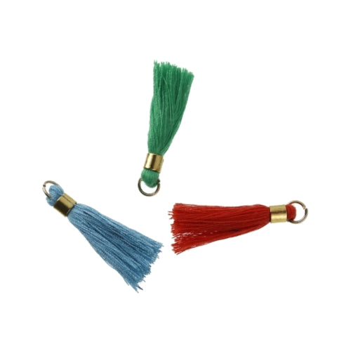 Tassels, Cotton, With Jump Ring And Iron Findings, Gold, Mixed Colors, 33mm - BEADED CREATIONS