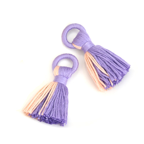 Tassels, Cotton, With Wrapped Head, Lilac, Peach, 6.4cm - BEADED CREATIONS