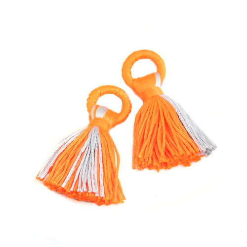 Tassels, Cotton, With Wrapped Head, Orange, Grey, 6.4cm - BEADED CREATIONS