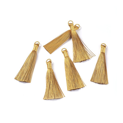 Tassels, Nylon, With Gold Jump Ring, Golden, 80mm - BEADED CREATIONS