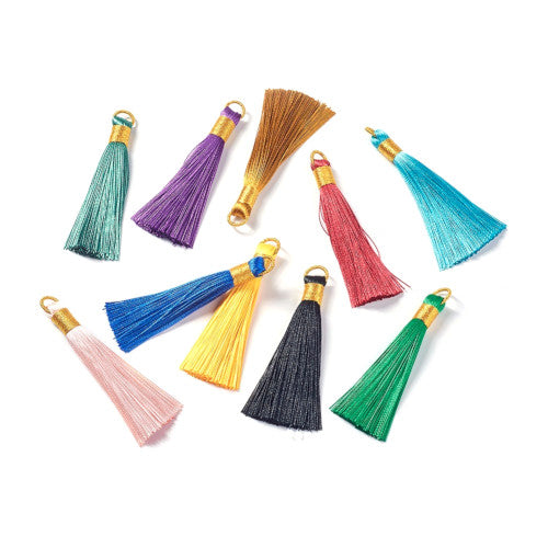 Tassels, Nylon, With Gold Jump Ring, Mixed Colors, 80mm - BEADED CREATIONS