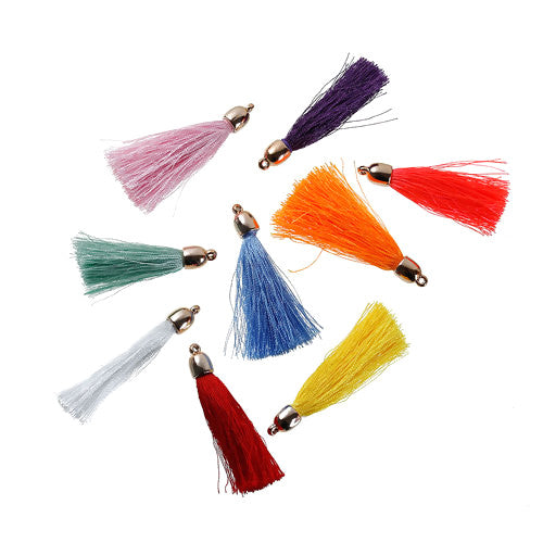 Tassels, Nylon, With Golden CCB Plastic Cap, Mixed Colors, 55mm - BEADED CREATIONS