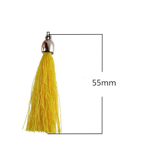 Tassels, Nylon, With Golden CCB Plastic Cap, Mixed Colors, 55mm - BEADED CREATIONS