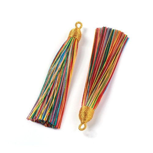 Tassels, Nylon, With Iron Findings, Golden, Multicolor, 86mm - BEADED CREATIONS