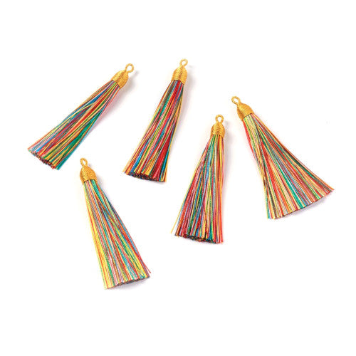 Tassels, Nylon, With Iron Findings, Golden, Multicolor, 86mm - BEADED CREATIONS