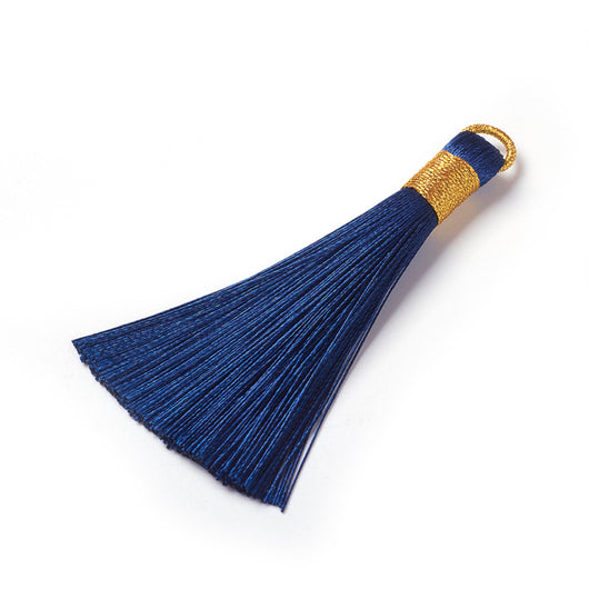 Tassels, Polyester, Dark Blue, Gold, 80-83mm - BEADED CREATIONS