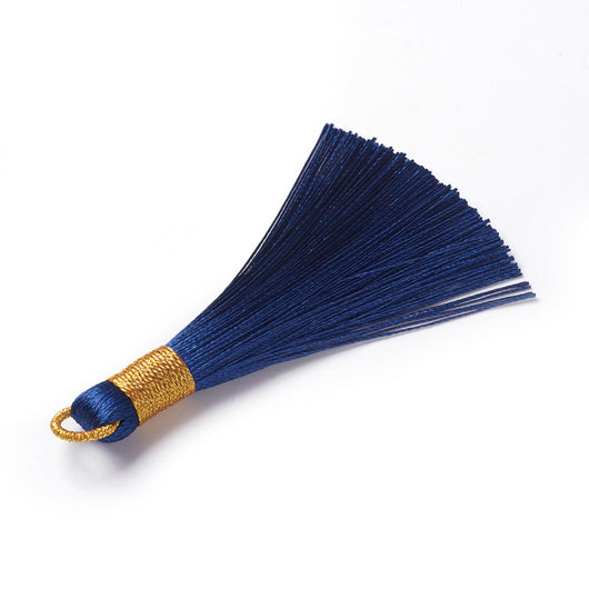 Tassels, Polyester, Dark Blue, Gold, 80-83mm - BEADED CREATIONS
