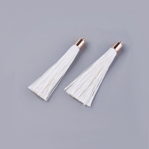 Tassels, Polyester, With Gold Cap, Creamy White, 58-65mm - BEADED CREATIONS