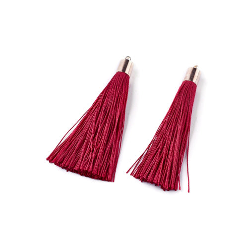 Tassels, Polyester, With Gold Cap, Dark Red, 58-65mm - BEADED CREATIONS