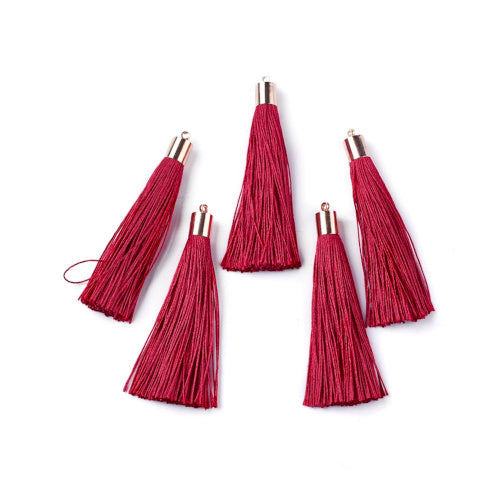 Tassels, Polyester, With Gold Cap, Dark Red, 58-65mm - BEADED CREATIONS