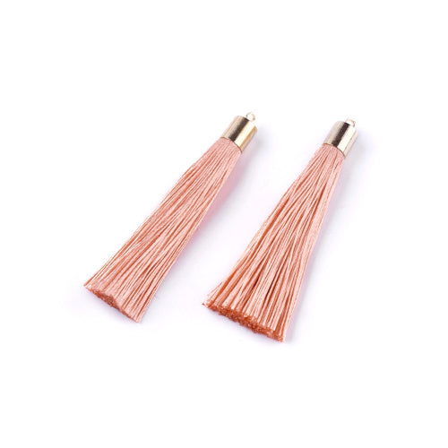 Tassels, Polyester, With Gold Cap, Dark Salmon, 58-65mm - BEADED CREATIONS
