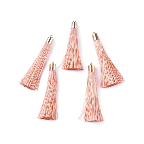 Tassels, Polyester, With Gold Cap, Dark Salmon, 58-65mm - BEADED CREATIONS