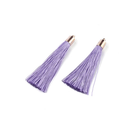 Tassels, Polyester, With Gold Cap, Lilac, 58-65mm - BEADED CREATIONS