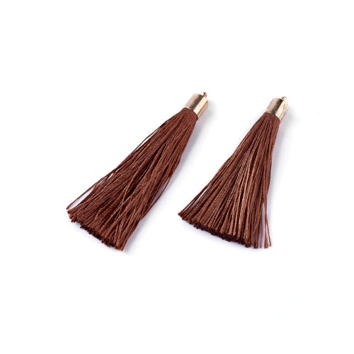 Tassels, Polyester, With Gold Cap, Saddle Brown, 58-65mm - BEADED CREATIONS