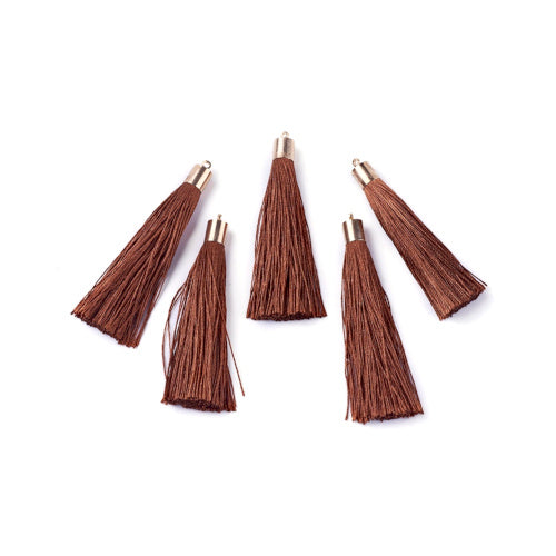 Tassels, Polyester, With Gold Cap, Saddle Brown, 58-65mm - BEADED CREATIONS