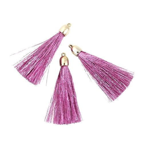 Tassels, Polyester, With Golden CCB Cap, Metallic, Purple, 75mm - BEADED CREATIONS