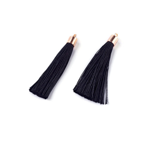 Tassels, Polyester, With Gold Cap, Black, 58-65mm - BEADED CREATIONS