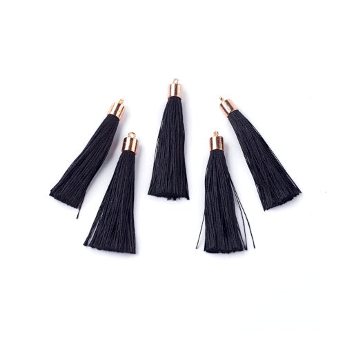 Tassels, Polyester, With Gold Cap, Black, 58-65mm - BEADED CREATIONS