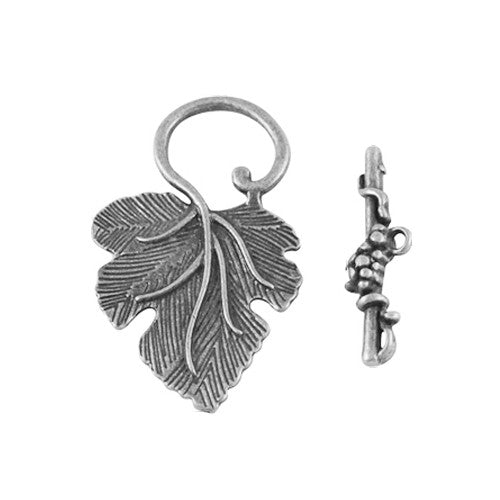 Toggle Clasps, Alloy, Antique Silver, Grape Leaf, Single-Strand, 36mm - BEADED CREATIONS