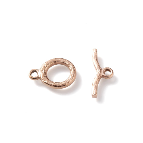 Toggle Clasps, Round, Textured, Stainless Steel, (IP), Rose Gold, 16mm - BEADED CREATIONS