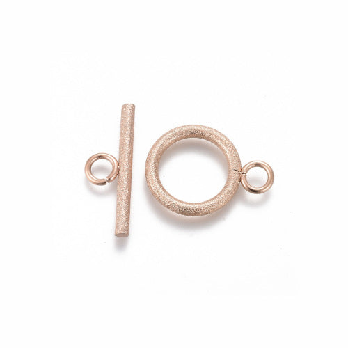 Toggle Clasps, Round, Textured, Stainless Steel, (IP), Rose Gold, 19mm - BEADED CREATIONS