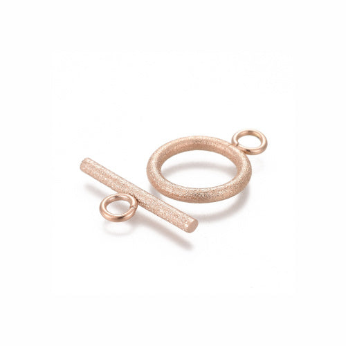 Toggle Clasps, Round, Textured, Stainless Steel, (IP), Rose Gold, 19mm - BEADED CREATIONS