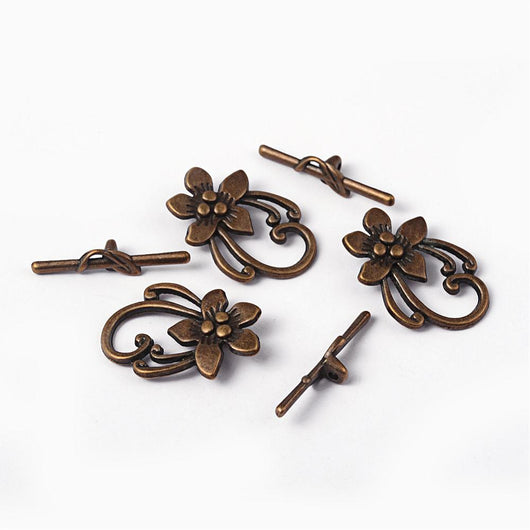 Toggle Clasps, Tibetan Style, Antique Bronze, Alloy, Flower, Single-Strand, 30mm - BEADED CREATIONS