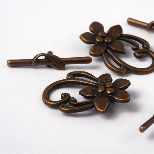 Toggle Clasps, Tibetan Style, Antique Bronze, Alloy, Flower, Single-Strand, 30mm - BEADED CREATIONS