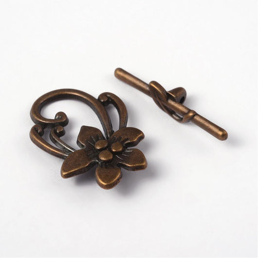 Toggle Clasps, Tibetan Style, Antique Bronze, Alloy, Flower, Single-Strand, 30mm - BEADED CREATIONS