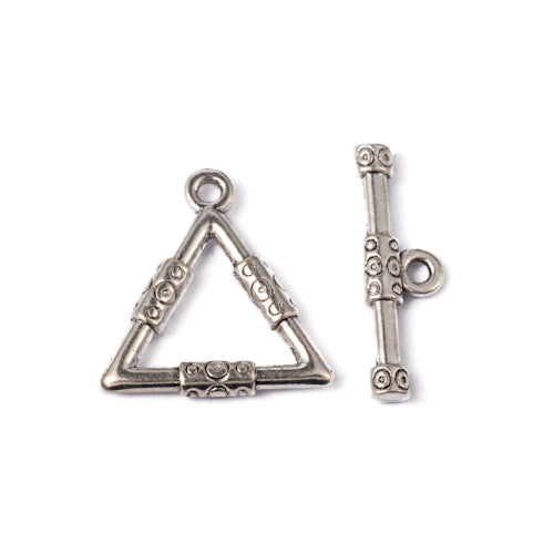 Toggle Clasps, Triangle, Stamped, Single-Strand, Antique Silver, 23mm - BEADED CREATIONS