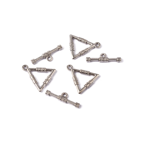 Toggle Clasps, Triangle, Stamped, Single-Strand, Antique Silver, 23mm - BEADED CREATIONS