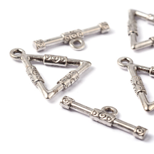 Toggle Clasps, Triangle, Stamped, Single-Strand, Antique Silver, 23mm - BEADED CREATIONS