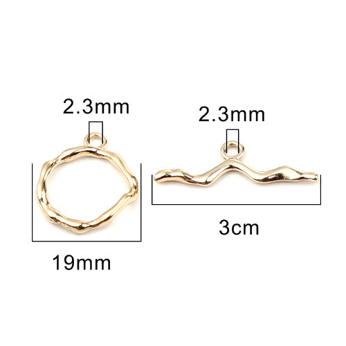 Toggle Clasps, Twig Design, Hammered, 16K Gold Plated, Alloy, 19mm - BEADED CREATIONS