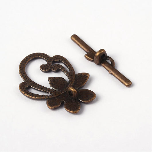 Toggle Clasps, Flower, Antique Bronze, Alloy, 30mm - BEADED CREATIONS