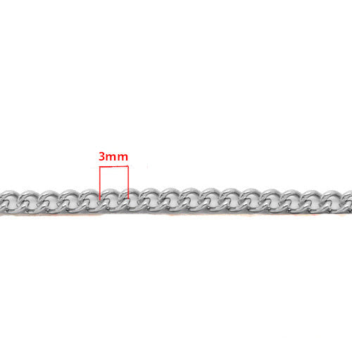 Twisted Curb Chain, Stainless Steel, Open Link, Silver, 3x2mm - BEADED CREATIONS