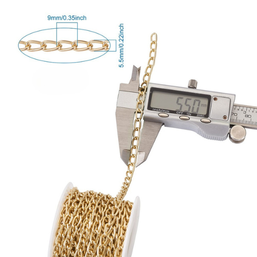 Twisted Curb Chain, Aluminium, Open Link, Light Gold, 9x5.5mm - BEADED CREATIONS