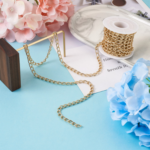 Twisted Curb Chain, Aluminium, Open Link, Light Gold, 9x5.5mm - BEADED CREATIONS