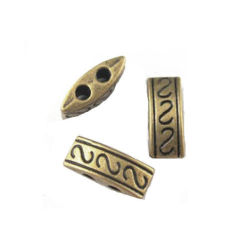 Two Hole Carrier Beads, Antique Bronze, Alloy, 10mm - BEADED CREATIONS