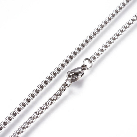 Venetian Box Chain Necklace, Stainless Steel, Silver, 60cm - BEADED CREATIONS