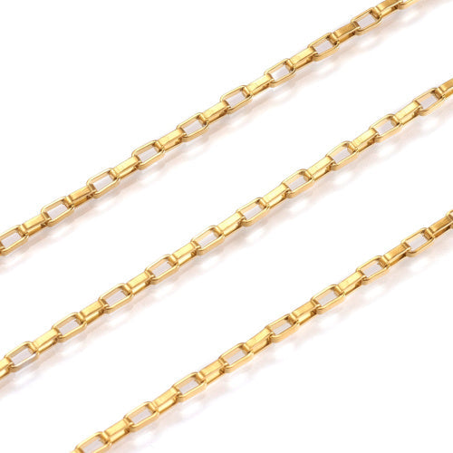 Venetian Box Chain, Stainless Steel, Open Link, Golden, 4x2mm - BEADED CREATIONS