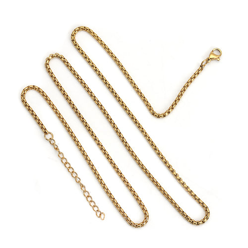Venetian Box Chain Necklace, 2.5mm, Stainless Steel, Gold Plated, 60.5cm - BEADED CREATIONS